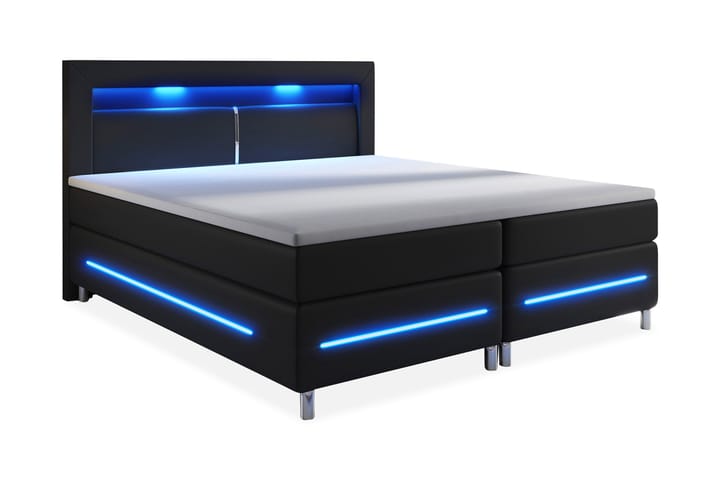 Sänkypaketti Pisa Lyx 180x200 LED Sängynpääty Keinonahka - Musta - Jenkkisängyt - S�änkypaketti