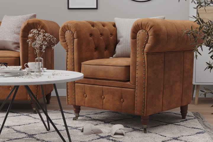 Sohva Chester Deluxe 4:n ist Vintage - Konjakki - 4:n istuttava sohva - Nahkasohva - Howard-sohvat