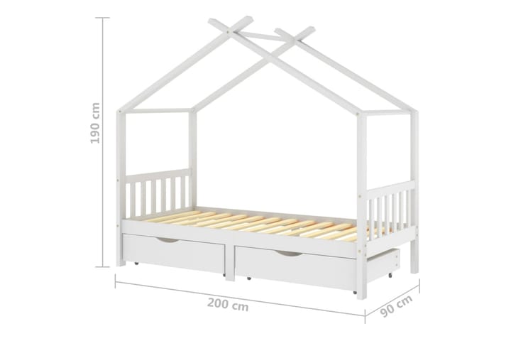 Lasten sängynrunko laatikoilla täysi mänty 90x200 cm - Talosänky
