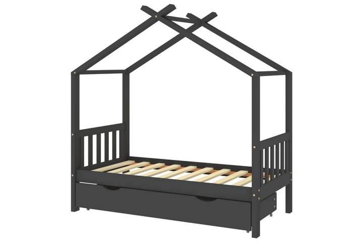 Lasten sängynrunko laatikolla t.harmaa täysi mänty 80x160 cm - Talosänky