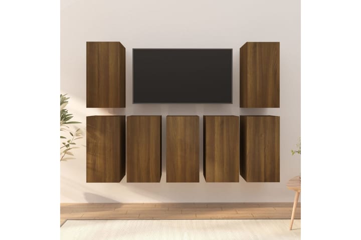 beBasic TV-kaapit 7 kpl ruskea tammi 30,5x30x60 cm tekninen puu - Ruskea - Tv taso & Mediataso