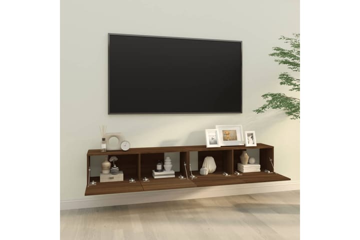 beBasic TV-seinäkaapit 2 kpl ruskea tammi 100x30x30 cm tekninen puu - Ruskea - Tv taso & Mediataso