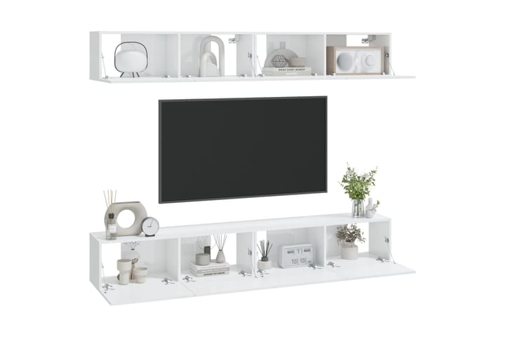 beBasic TV-seinäkaapit 4 kpl korkeakiilto valkoinen 100x30x30 cm - Valkoinen - Tv taso & Mediataso