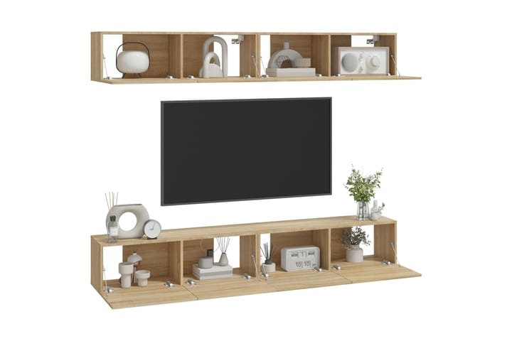 beBasic TV-seinäkaapit 4 kpl Sonoma-tammi 100x30x30 cm - Ruskea - Tv taso & Mediataso