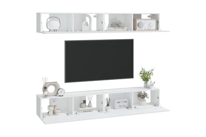 beBasic TV-seinäkaapit 4 kpl valkoinen 100x30x30 cm - Valkoinen - Tv taso & Mediataso