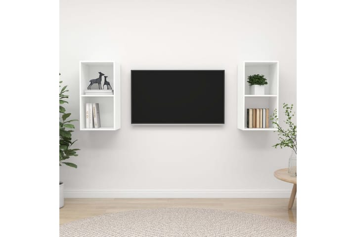 Seinäkiinnitettävä TV-taso 2 kpl - Valkoinen - Tv taso & Mediataso