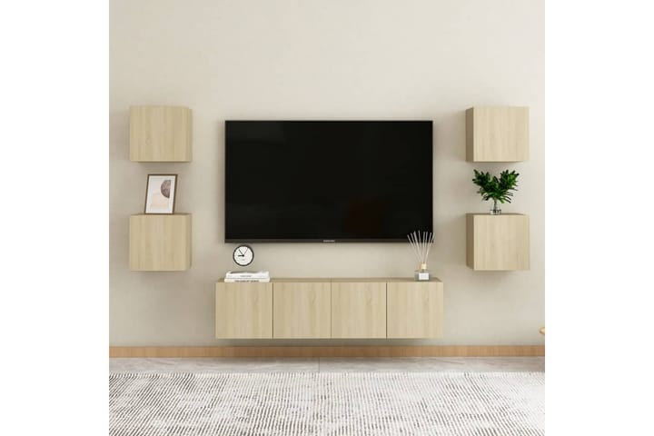 Seinäkiinnitettävä TV-taso 4 kpl Sonoma-tammi 30,5x30x30 cm - Ruskea - Tv taso & Mediataso