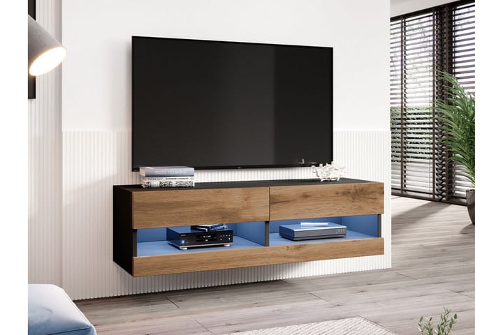 TV-taso Veria 180 cm Sininen LED - Luonnonväri/Musta - TV-kaappi