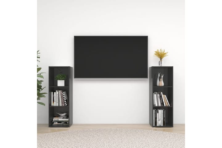 TV-tasot 2 kpl korkeakiilto harmaa 107x35x37 cm lastulevy - Harmaa - TV-kaappi