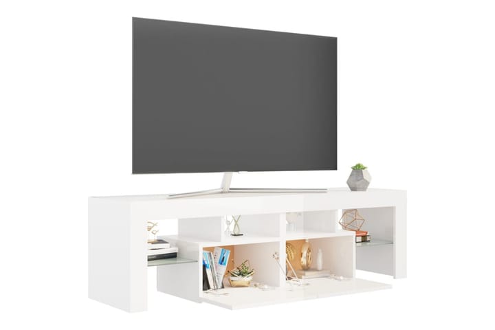 TV-taso LED-valoilla korkeakiilto valkoinen 140x35x40 cm - Tv taso & Mediataso