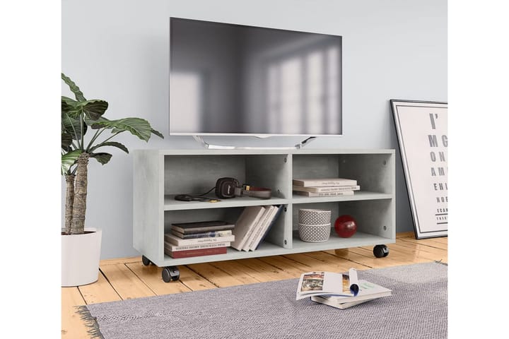 TV-taso rullapyörillä betoninharmaa 90x35x35 cm lastulevy - Harmaa - Tv taso & Mediataso