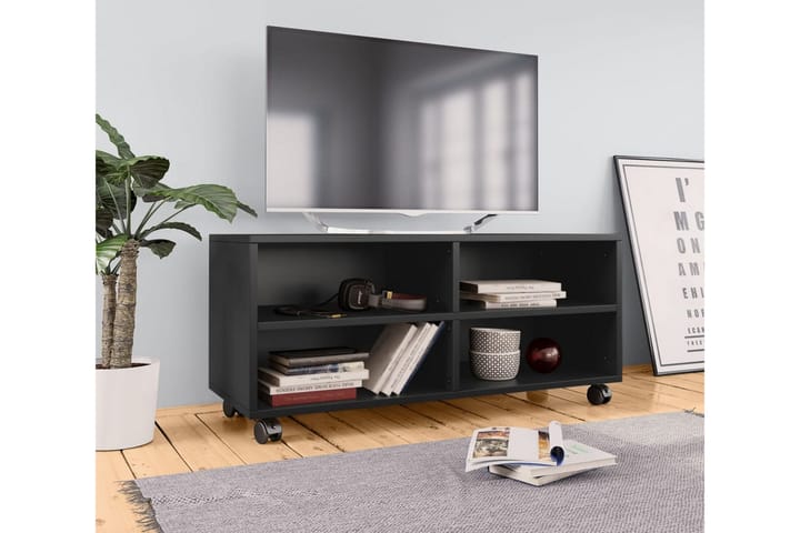 TV-taso rullapyörillä musta 90x35x35 cm lastulevy - Musta - Tv taso & Mediataso