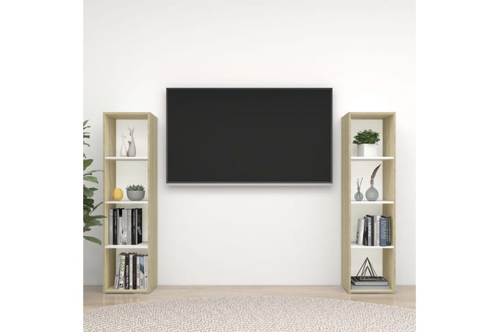 TV-tasot 2 kpl 142,5x35x36,5 cm Sonoma-tammi - Valkoinen/Beige - TV-kaappi