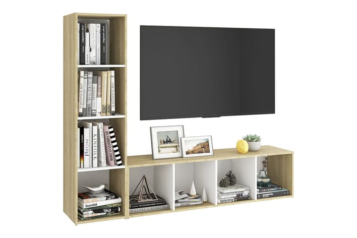 TV-tasot 2 kpl 142,5x35x36,5 cm Sonoma-tammi - Valkoinen/Beige - TV-kaappi