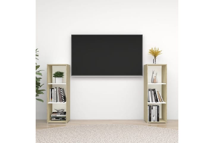 TV-tasot 2 kpl 107x35x37 cm Sonoma-tammi - Valkoinen/Beige - TV-kaappi