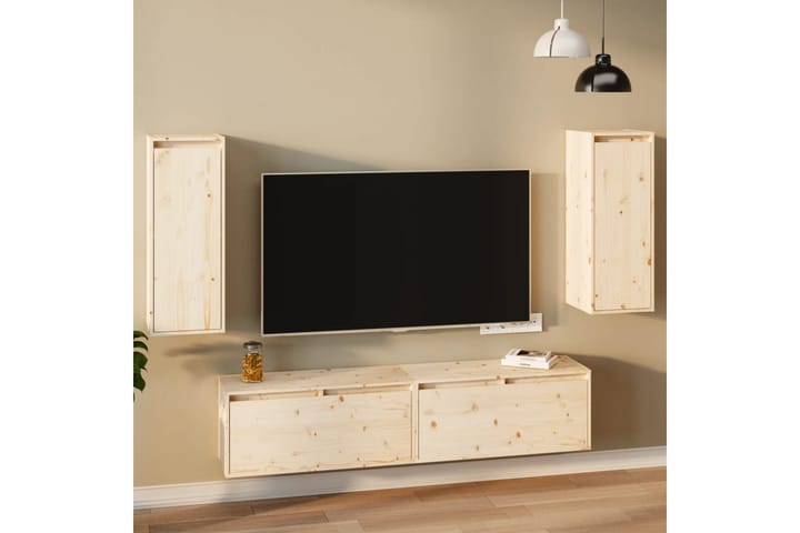 Seinäkaapit 2 kpl 30x30x80 cm täysi mänty - Ruskea - Tv taso & Mediataso