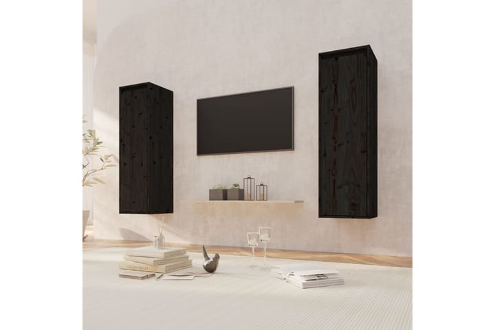 Seinäkaapit 2 kpl musta 30x30x100 cm täysi mänty - Musta - Tv taso & Mediataso