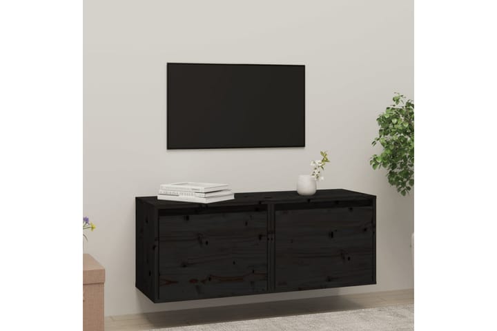 Seinäkaapit 2 kpl musta 45x30x35 cm täysi mänty - Musta - Tv taso & Mediataso