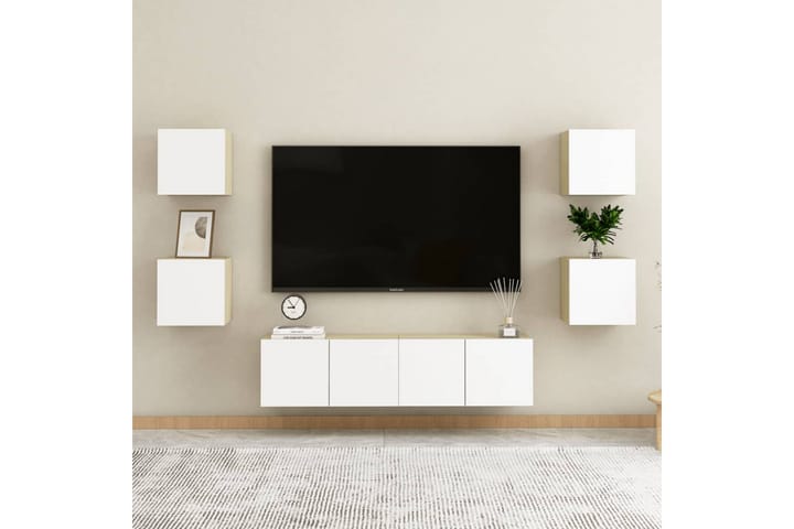 Seinäkiinnitettävä TV-taso 4kpl valkoinen/tammi 30,5x30x30cm - Beige - Tv taso & Mediataso