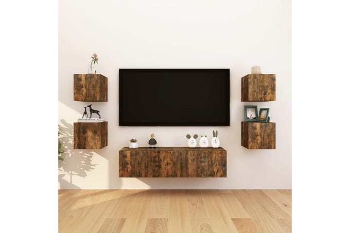 Seinäkiinnitettävät TV-kaapit 2 kpl savutammi 30,5x30x30 cm - Ruskea - Tv taso & Mediataso
