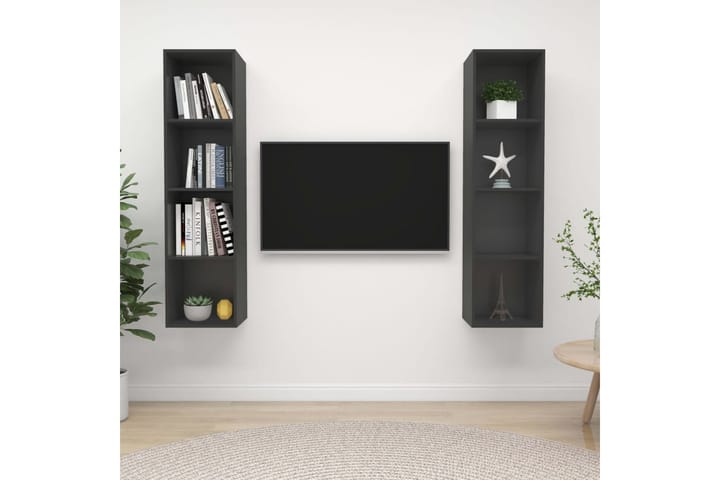 Seinäkiinnitettävät TV-tasot 2 kpl - Harmaa - Tv taso & Mediataso