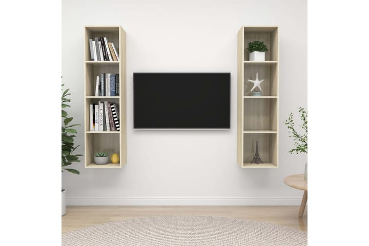 Seinäkiinnitettävät TV-tasot 2 kpl Sonoma-tammi lastulevy - Ruskea - Tv taso & Mediataso