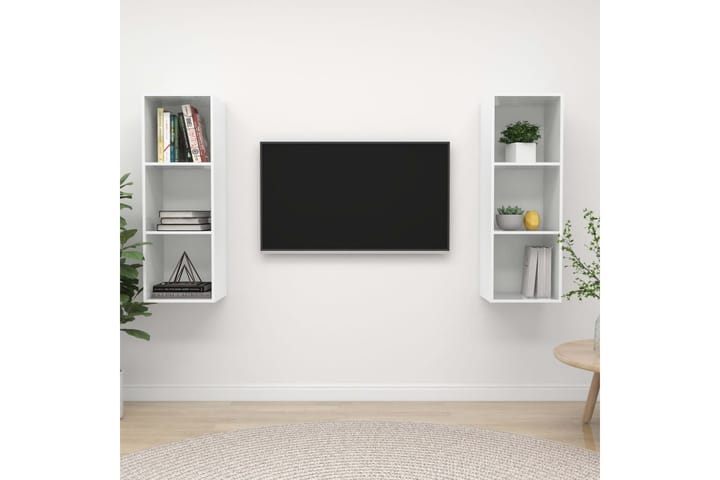 Seinäkiinnitettävät TV-tasot 2 kpl valk. lastulevy - Valkoinen - Tv taso & Mediataso