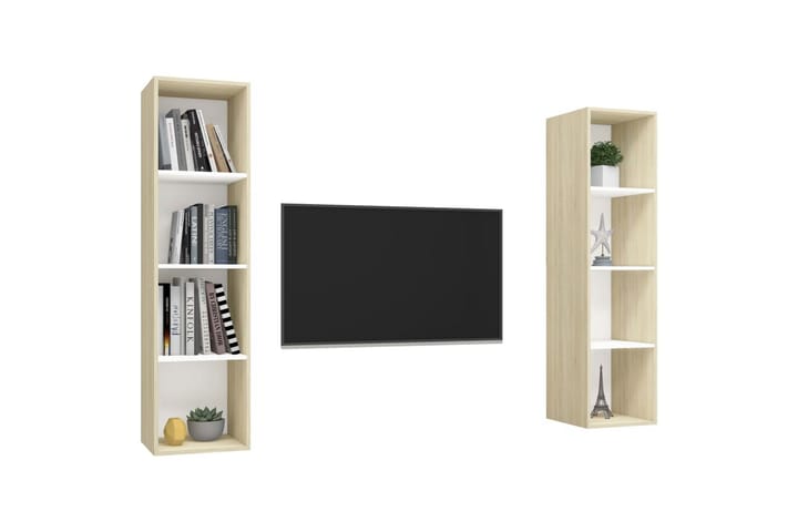 Seinäkiinnitettävät TV-tasot 2 kpl valk./Sonoma-tammi - Beige - Tv taso & Mediataso
