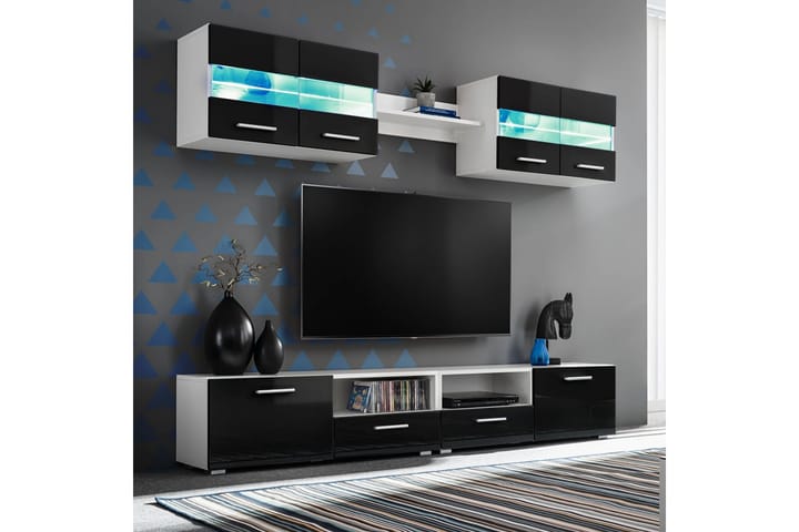 TV-kalustekokonaisuus LED-valot 5 osaa korkeakiilto musta - Musta - Tv taso & Mediataso