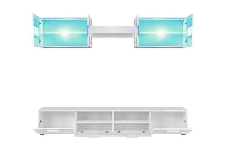 TV-kalustekokonaisuus LED-valot 5 osaa korkeakiilto - Valkoinen - Tv taso & Mediataso