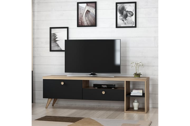 TV-taso 150 cm 2 kaappia - Musta/Luonnonväri - Tv taso & Mediataso