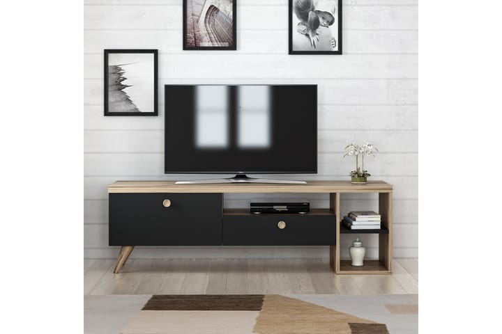 TV-taso 150 cm 2 kaappia - Musta/Luonnonväri - Tv taso & Mediataso