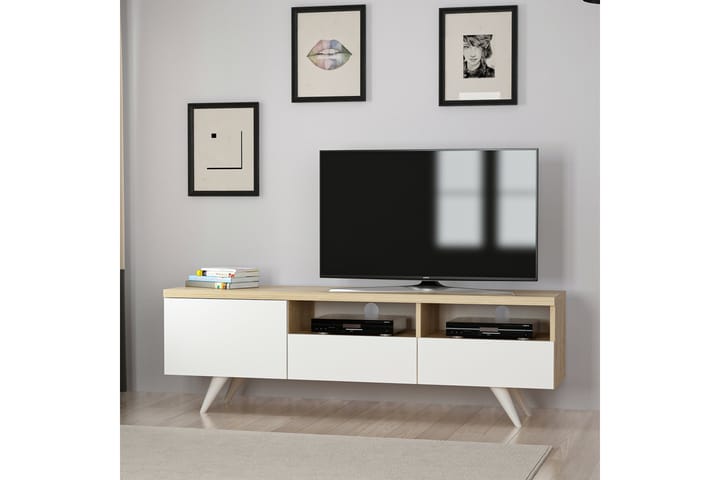 TV-taso 150 cm 3 kaappia - Luonnonväri/Valkoinen - Tv taso & Mediataso