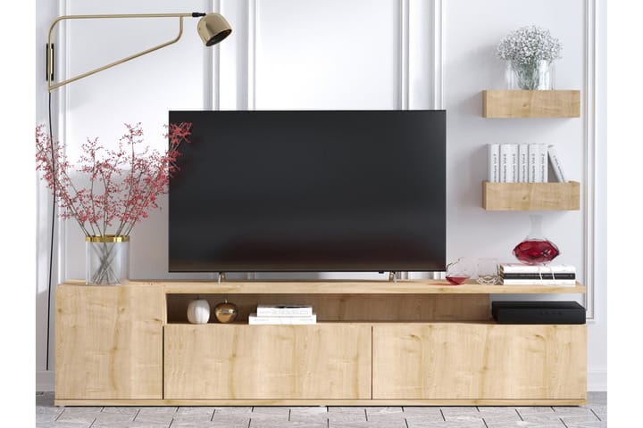 TV-taso Bodeiz 180 cm - Luonnonväri/Valkoinen - Tv taso & Mediataso