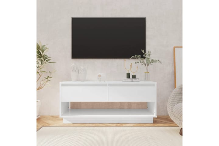TV-taso korkeakiilto valkoinen 102x41x44 cm lastulevy - Valkoinen - Tv taso & Mediataso