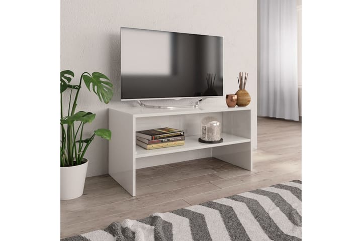 TV-taso korkeakiilto valkoinen 80x40x40 cm lastulevy - Valkoinen - Tv taso & Mediataso