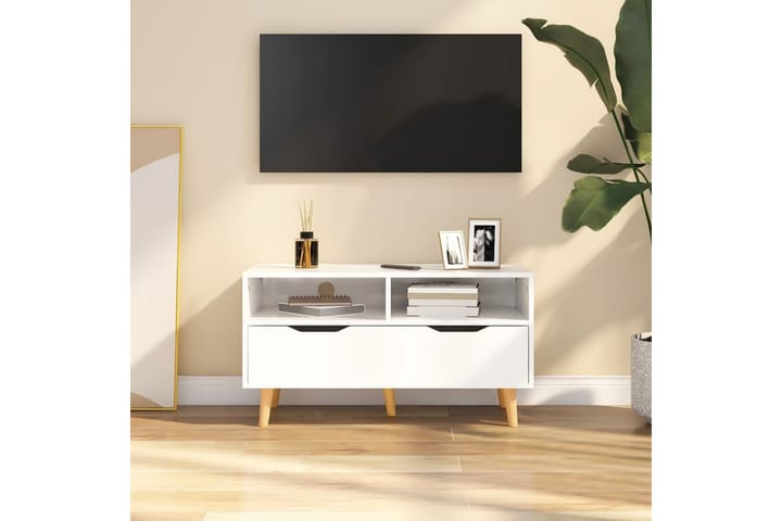 TV-taso korkeakiilto valkoinen 90x40x48,5 cm lastulevy - Tv taso & Mediataso
