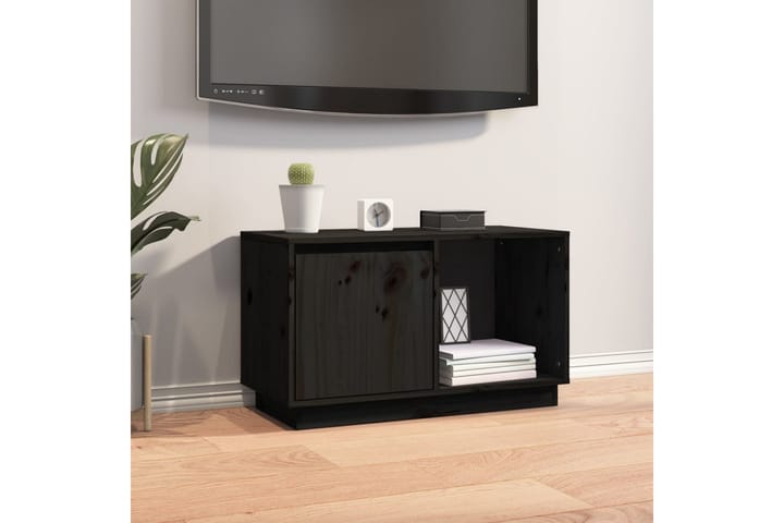 TV-taso musta 74x35x44 cm täysi mänty - Musta - Tv taso & Mediataso