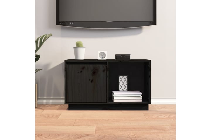 TV-taso musta 74x35x44 cm täysi mänty - Musta - Tv taso & Mediataso