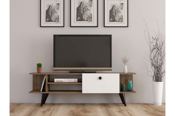 TV-taso Rechar 120 cm - Pähkinä / Valkoinen - Tv taso & Mediataso
