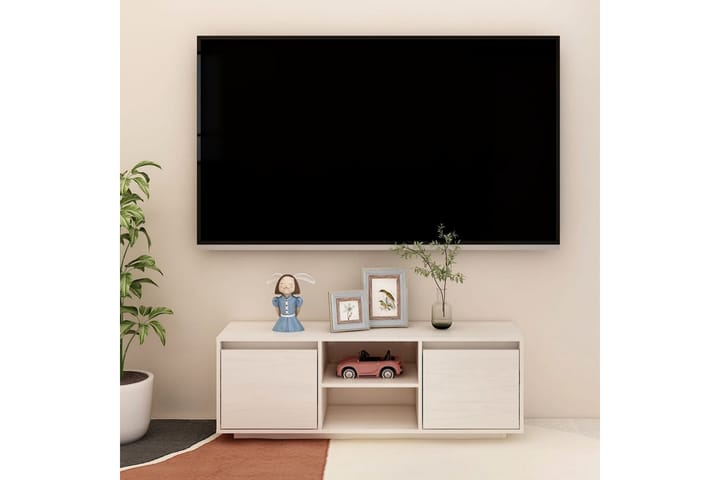 TV-taso valkoinen 110x30x40 cm täysi mänty - Valkoinen - Tv taso & Mediataso