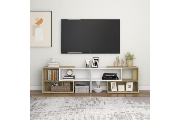 TV-taso valkoinen ja Sonoma-tammi 149x30x52 cm lastulevy - Valkoinen - Tv taso & Mediataso