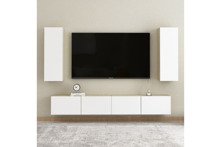 TV-taso valkoinen ja Sonoma-tammi 30,5x30x90 cm lastulevy - Tv taso & Mediataso