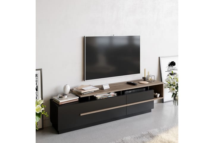 TV-taso Pianea 150 cm - Musta/Tummanruskea - Tv taso & Mediataso