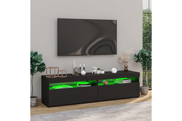TV-tasot 2 kpl LED-valoilla musta 75x35x40 cm - Musta - Tv taso & Mediataso