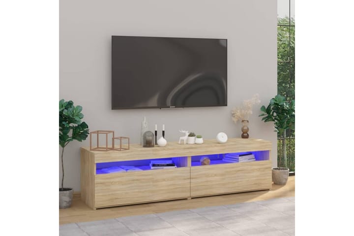 TV-tasot 2 kpl LED-valoilla Sonoma-tammi 75x35x40 cm - Ruskea - Tv taso & Mediataso