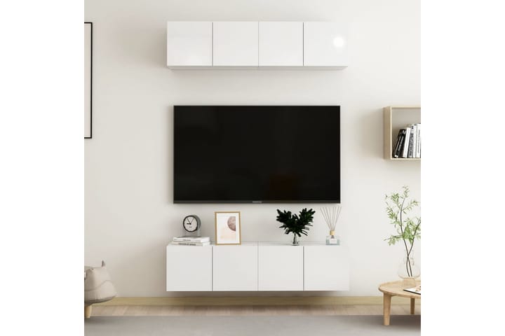 TV-tasot 4 kpl korkeakiilto valkoinen 60x30x30 cm lastulevy - Valkoinen - Tv taso & Mediataso
