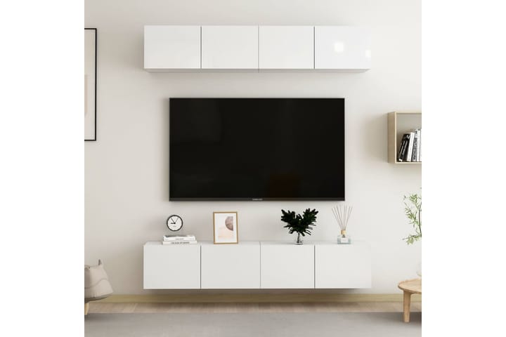 TV-tasot 4 kpl korkeakiilto valkoinen 80x30x30 cm lastulevy - Valkoinen - Tv taso & Mediataso