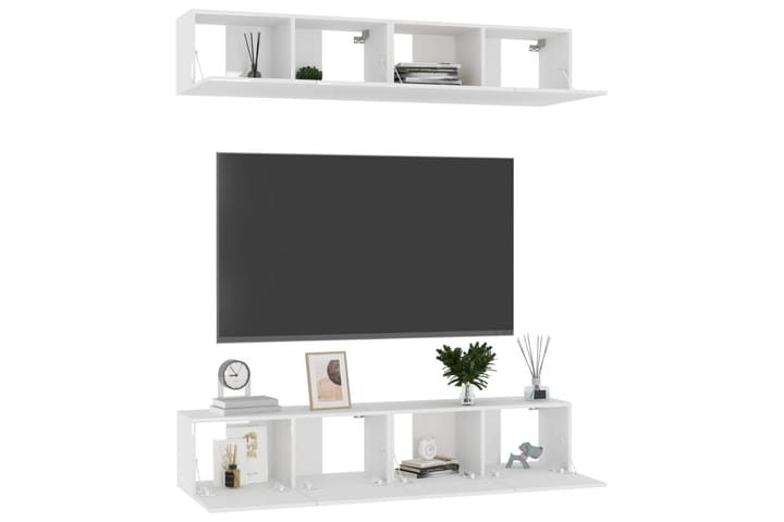 TV-tasot 4 kpl korkeakiilto valkoinen 80x30x30 cm lastulevy - Valkoinen - Tv taso & Mediataso