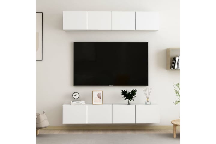 TV-tasot 4 kpl valkoinen 80x30x30 cm lastulevy - Valkoinen - Tv taso & Mediataso